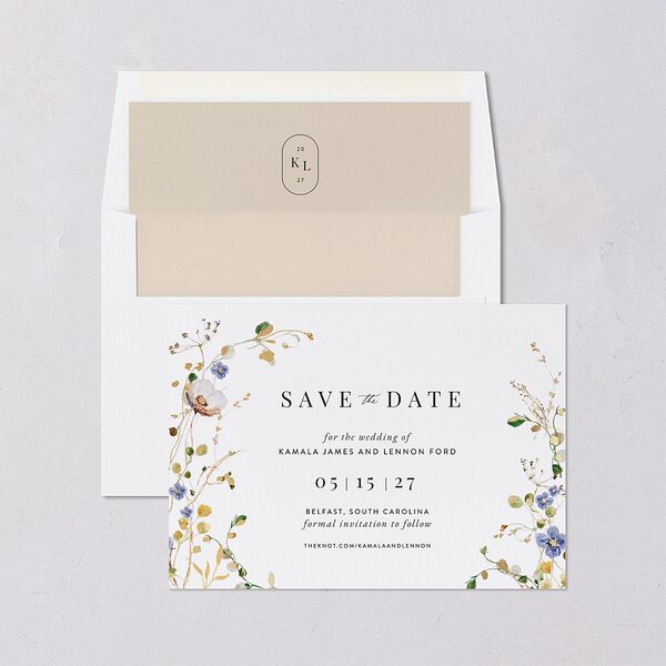 Glistening Wildflower Save the Date Cards Gold Pure White Signature smooth Blank No Standard