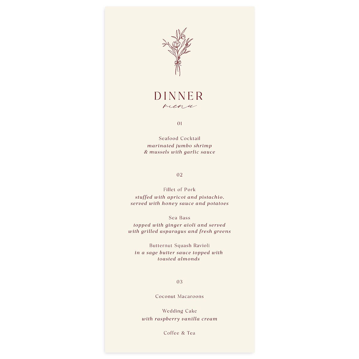 Simple Boho Flowers Menus