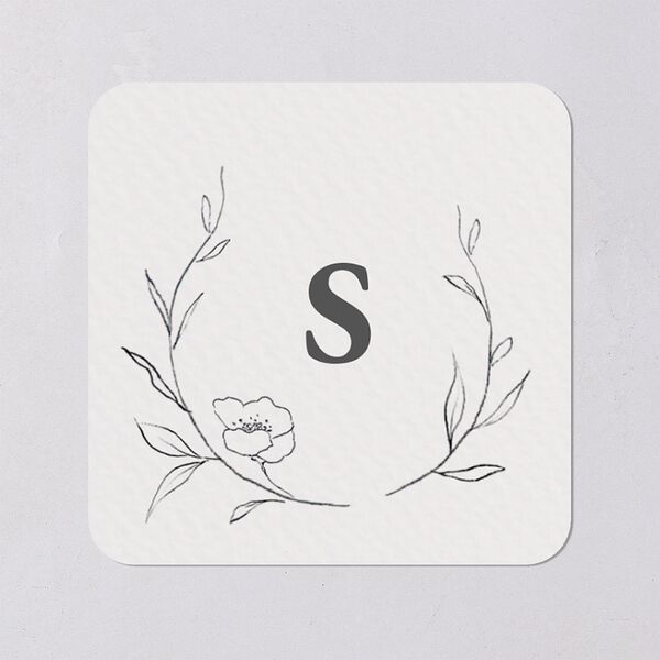Graceful Botanical Wedding Stickers Shadow Gray Soft Square