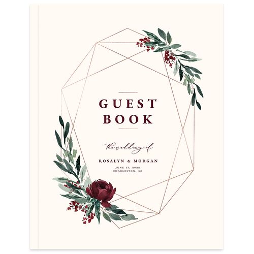 Gilded Botanical Wedding Guest Book Burgundy