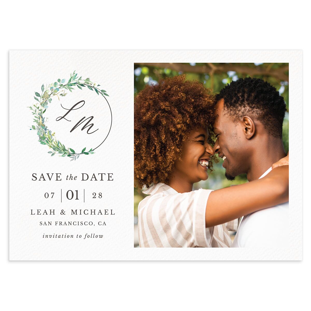 Leafy Monogram Hoop Save the Date Cards