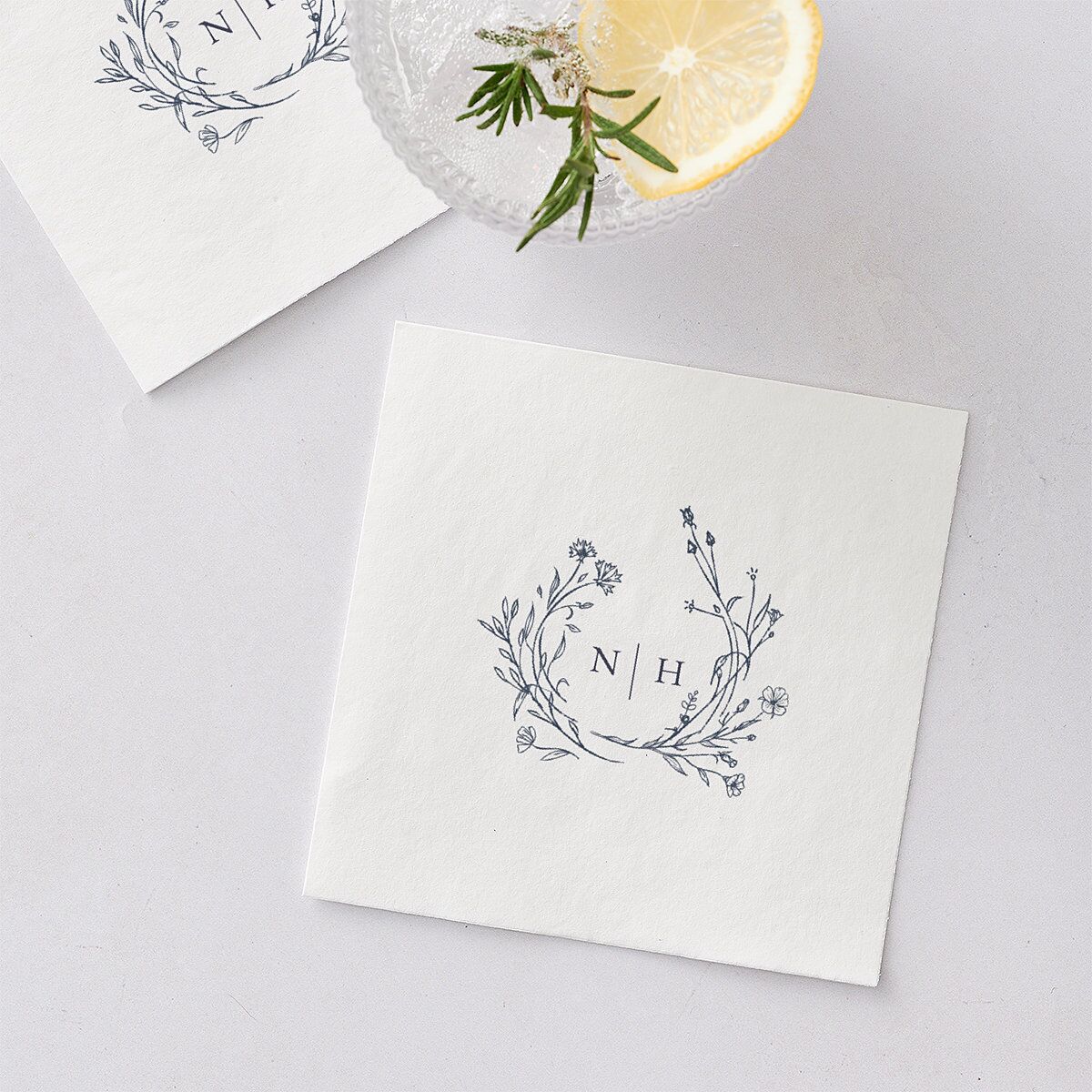 Natural Monogram Cocktail Napkins Midnight Navy Napkin Uncoined