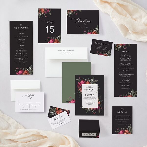 Blooming Botanical Place Cards Midnight Signature