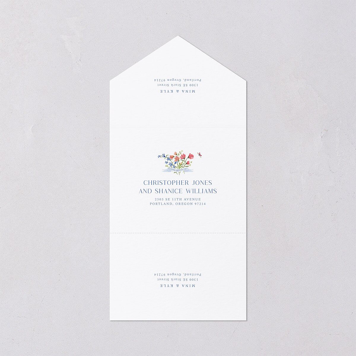 Fairytale Wildflower Crest All-in-One Wedding Invitations Pure White Signature Light Both Recipient and Return Addresses No