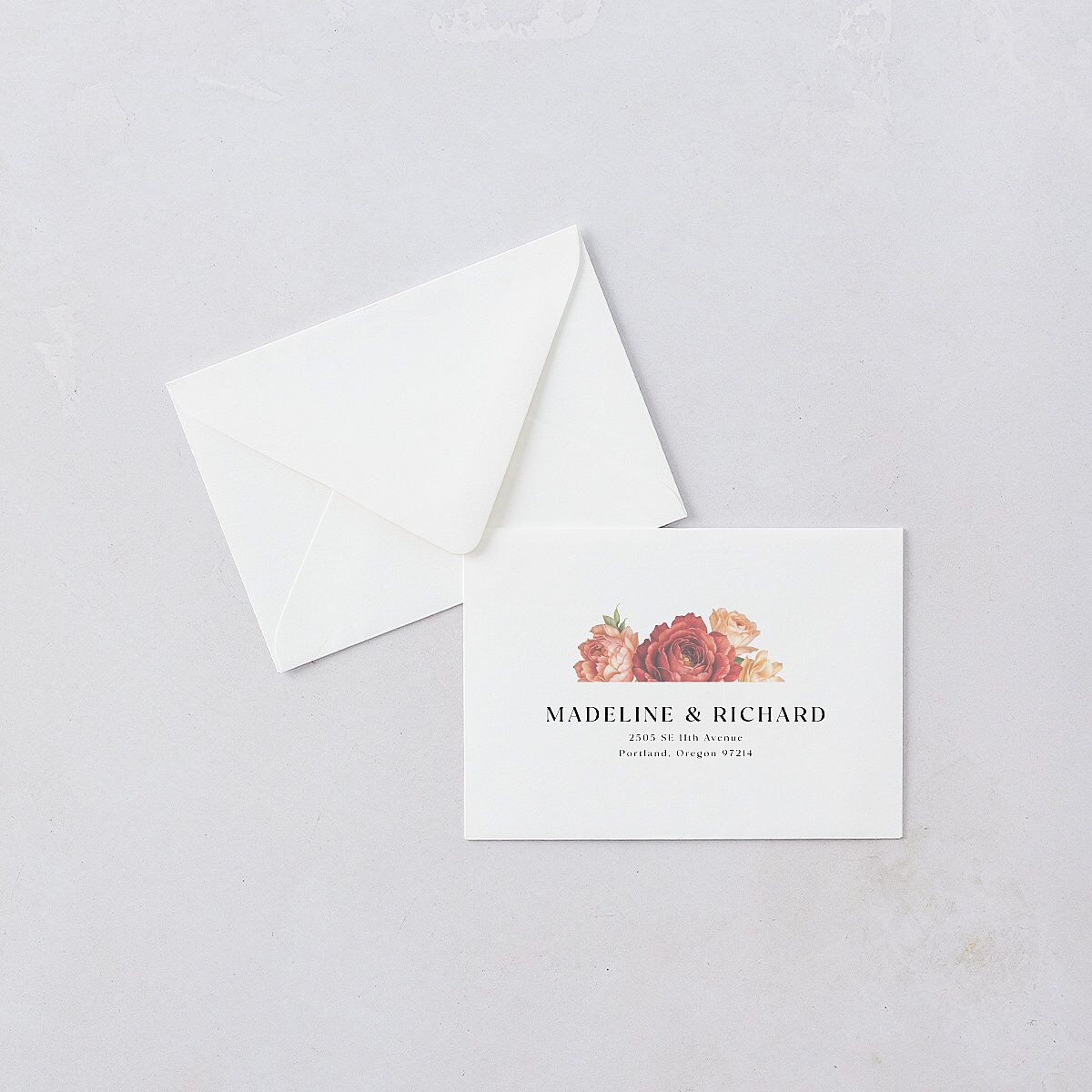 Vintage Awkward Photo Hearts Response Card Euro Envelopes White Barely Peach Return Address Luxe