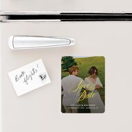 Technicolor Calligraphy Photo Save The Date Magnets Pure White Magnet Paper