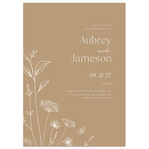 Simple Modern Wildflowers Wedding Invitations Mocha Signature Blank No Standard