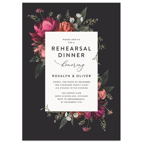 Blooming Botanical Rehearsal Dinner Invitations Midnight Signature Blank Standard