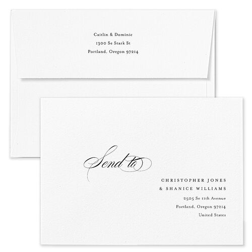 Classic Flourish Save The Date Card Envelopes Rose Licorice Return Address Signature Standard