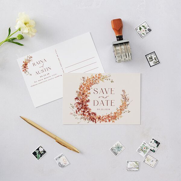Harvest Crescent Save The Date Postcards Champagne