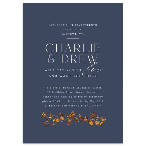 Simple Vine Wedding Invitations Moody Blue Signature Blank No