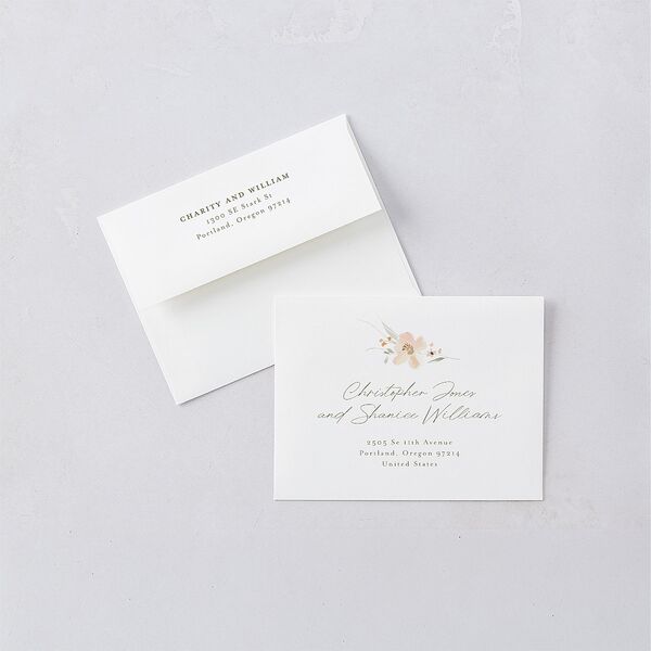 Floral Photo Save the Date Magnet Envelopes Blush White Both Recipient and Return Addresses Signature Standard