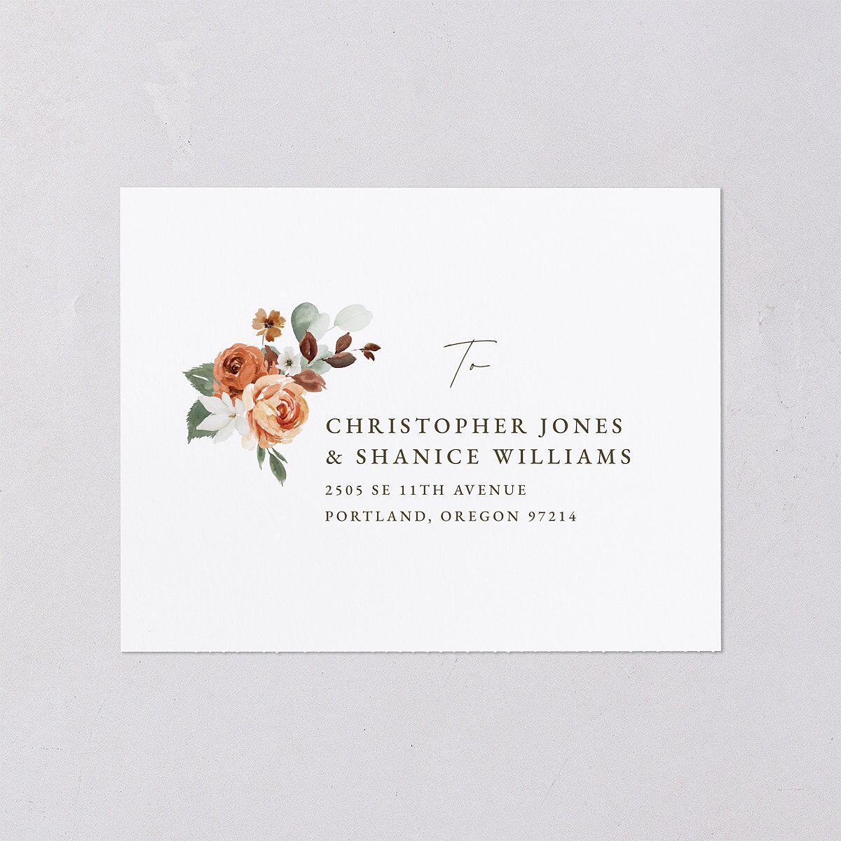 Eucalyptus Bouquet All-in-One Wedding Invitations Terracotta Signature Light Both Recipient and Return Addresses No
