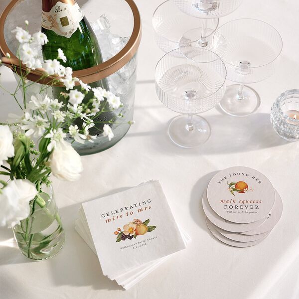 Botanical Citrus Garden Bridal Shower Wedding Day Coasters Rose Gold Cardboard Circle