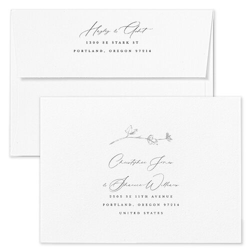 Shining Leaves Bridal Shower Invitation Envelopes Pure White White Both Recipient and Return Addresses Signature Standard