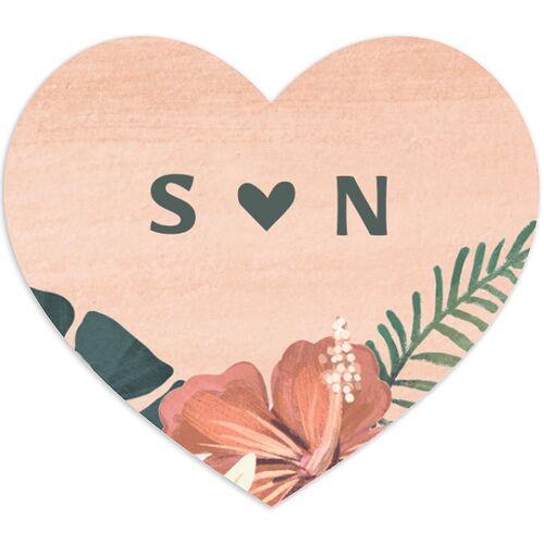 Vintage Hawaiian Island Wedding Stickers Eucalyptus Heart