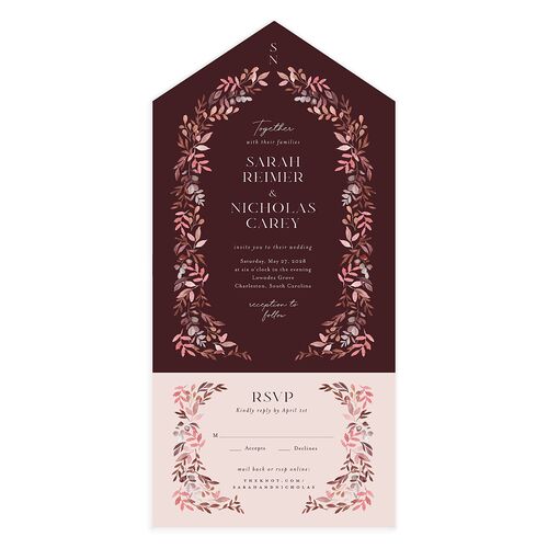 Greenery Altar All-in-One Wedding Invitations Burgundy Signature Light Both Recipient and Return Addresses No