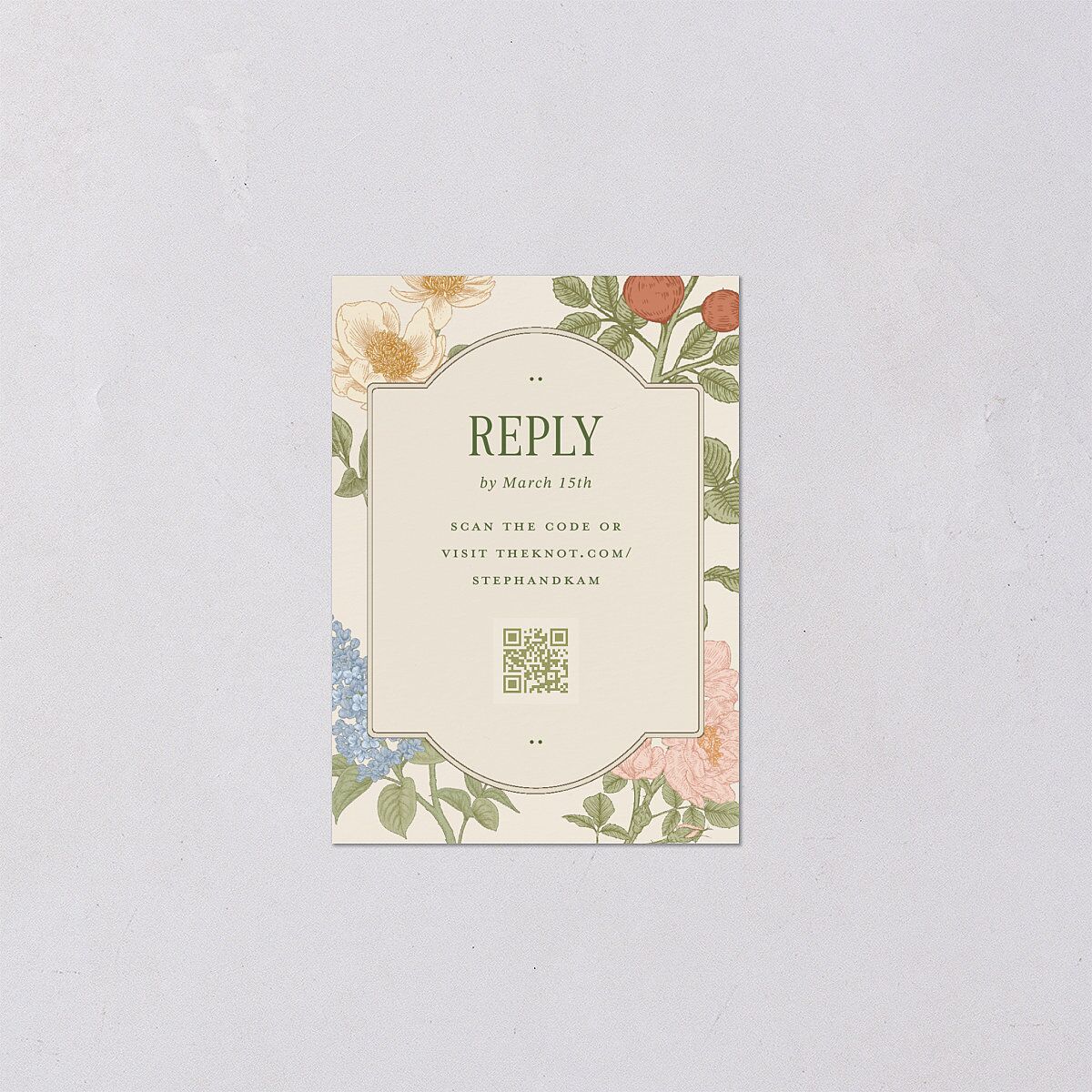 Floral Vintage Lattice QR Code RSVP Cards Champagne Signature Standard