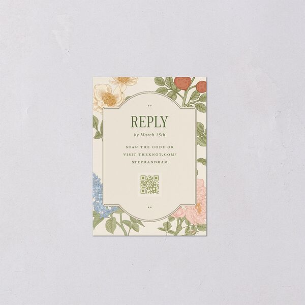 Floral Vintage Lattice QR Code RSVP Cards Champagne Signature Standard