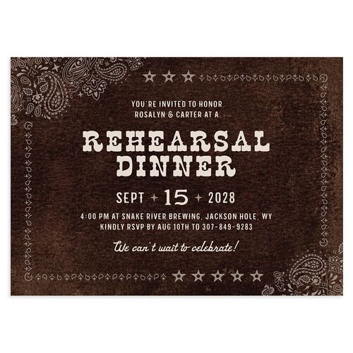 Classic Western Rehearsal Dinner Invitations Chocolate Signature Blank Standard