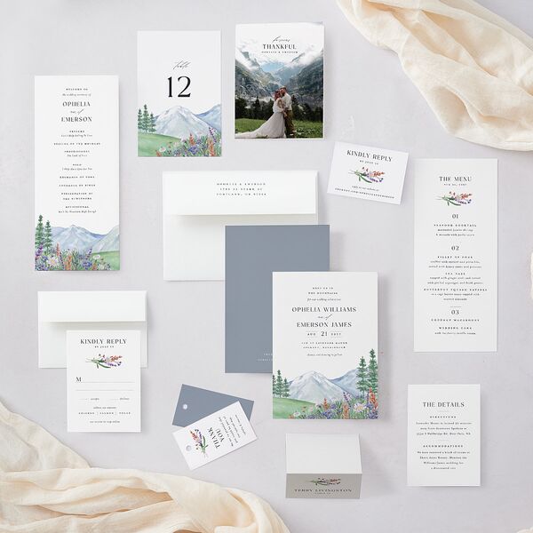 Mountain Wildflowers URL RSVP Cards Dusty Blue Signature Standard