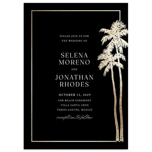 Classic Palm Trees Foil Wedding Invitations Gold Licorice Signature Blank No Standard