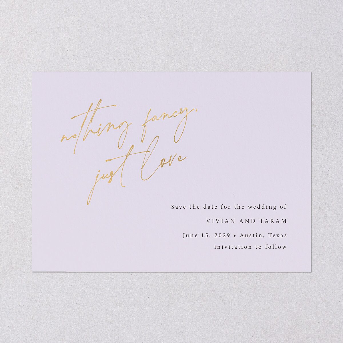 Just Love Save the Date Cards Gold Sheer Lilac Signature smooth Blank No Standard