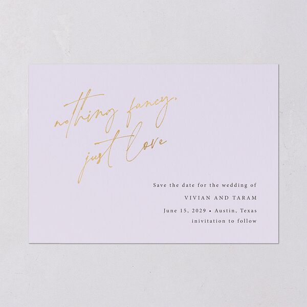 Just Love Save the Date Cards Gold Sheer Lilac Signature smooth Blank No Standard
