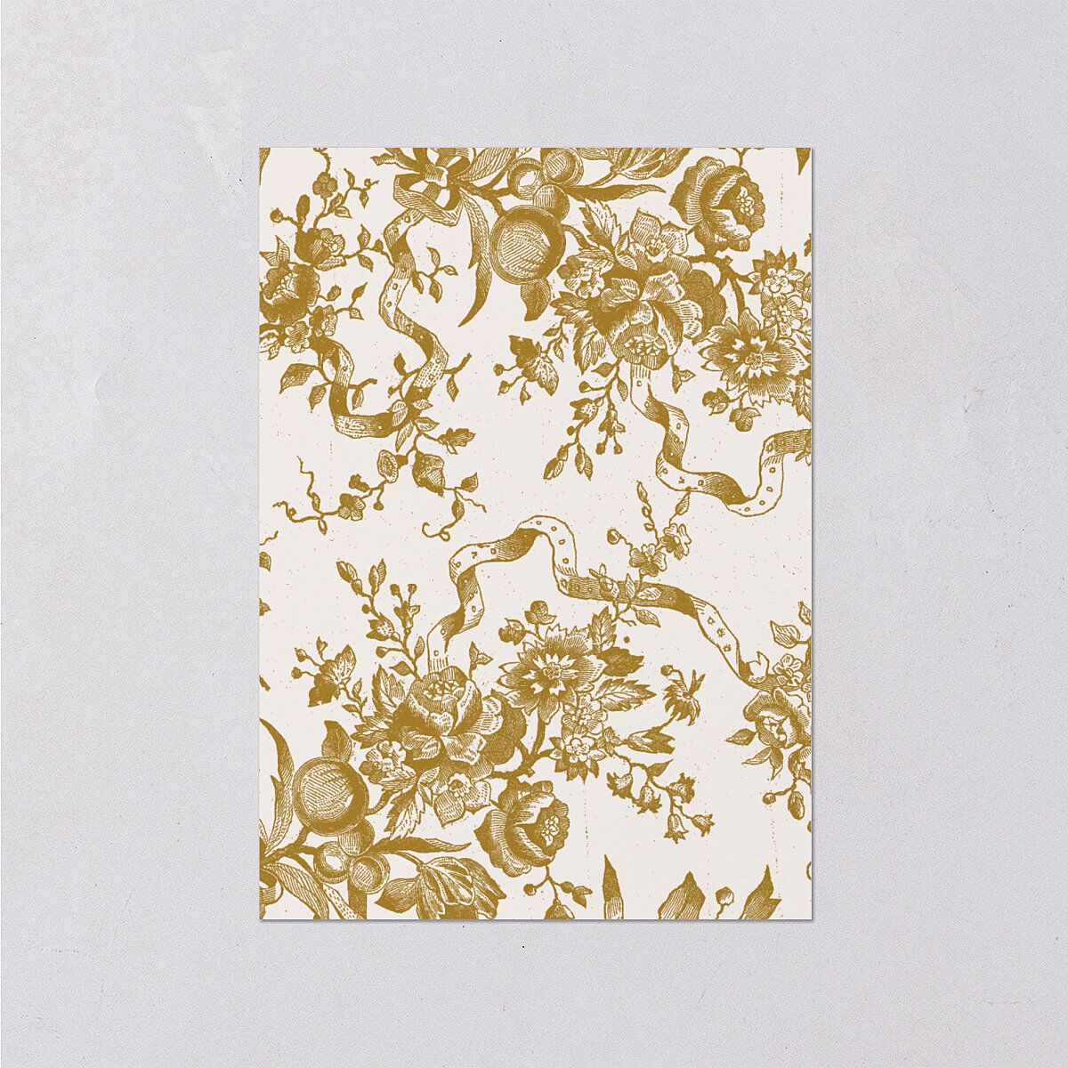 Vintage Toile Foil Wedding Enclosure Cards Gold Marigold Signature