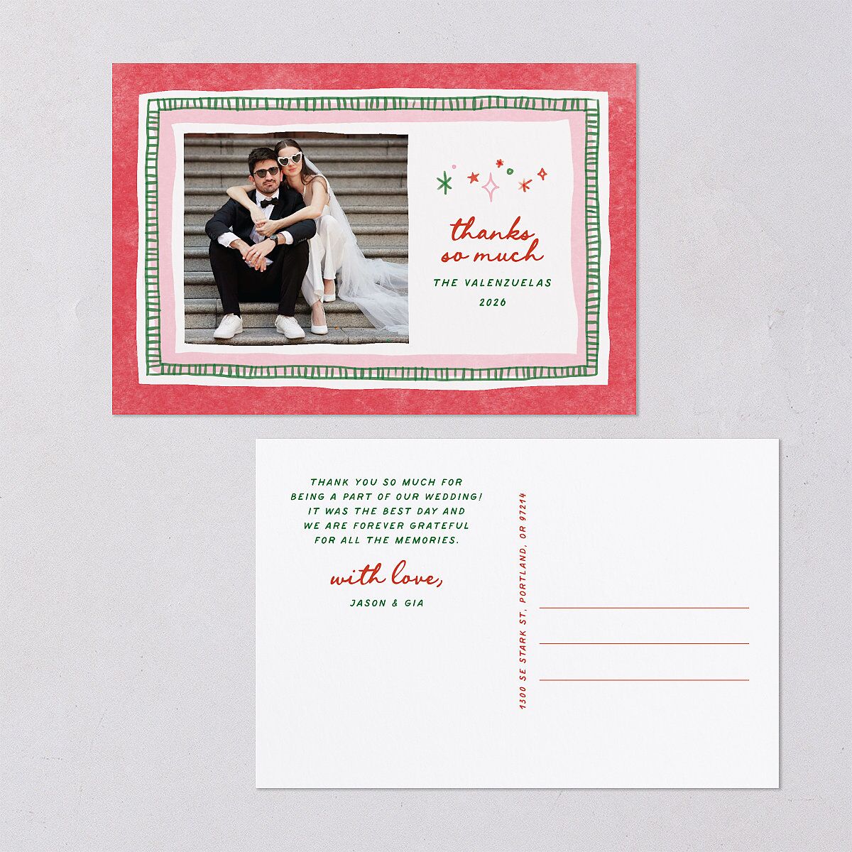 Whimsical Painted Holiday Border Thank You Postcards Scarlet