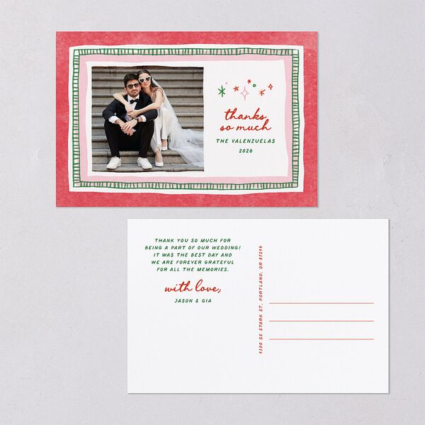 Whimsical Painted Holiday Border Thank You Postcards Scarlet