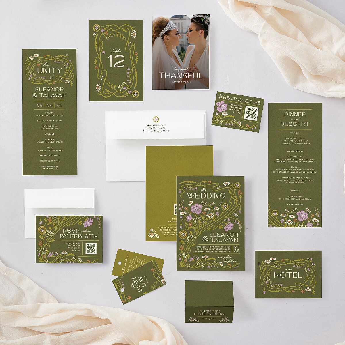 Wildflower Nouveau Wedding Response Cards Dark Camo Signature Standard