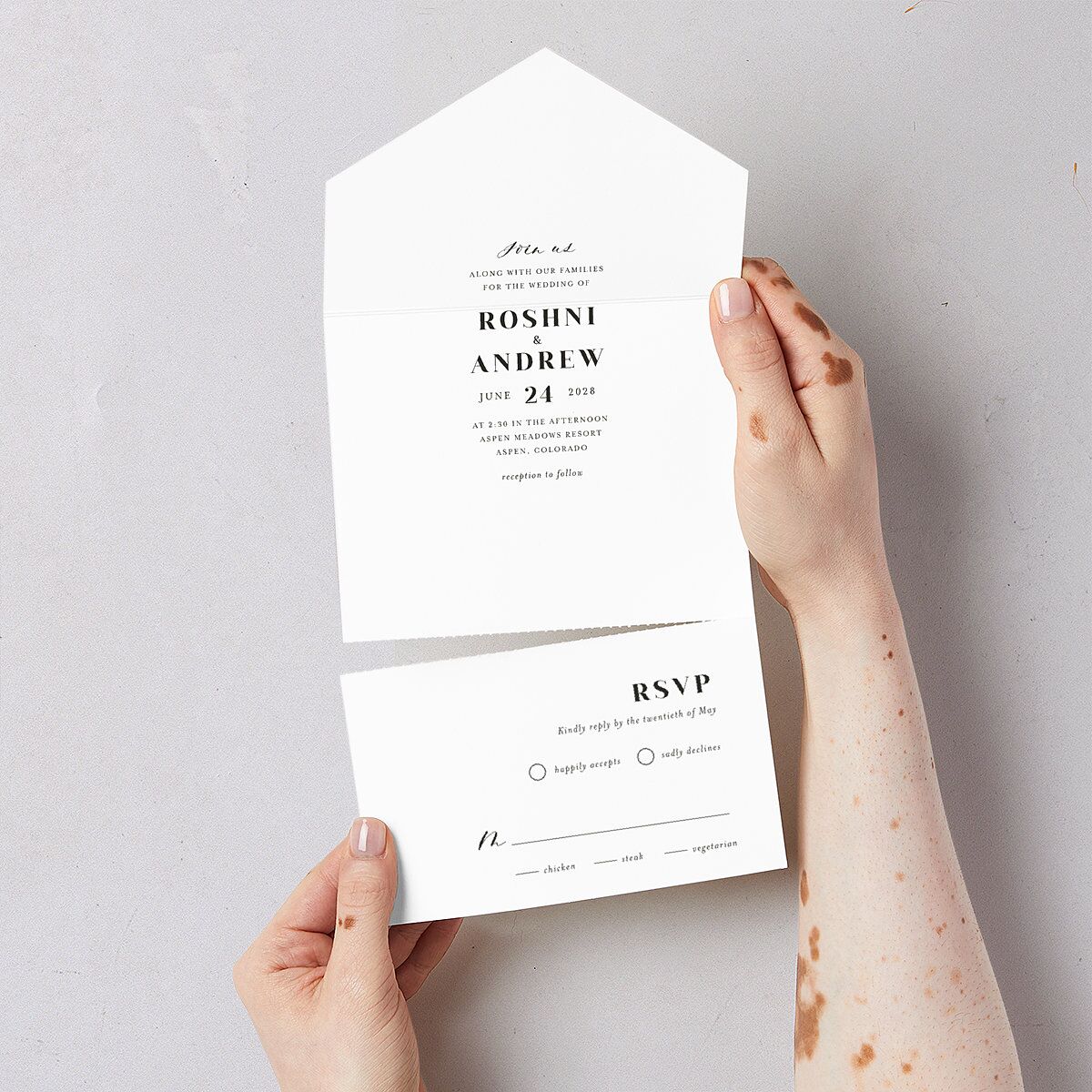 Vibrant Floral All-in-One Wedding Invitations Raspberry Signature Light Both Recipient and Return Addresses