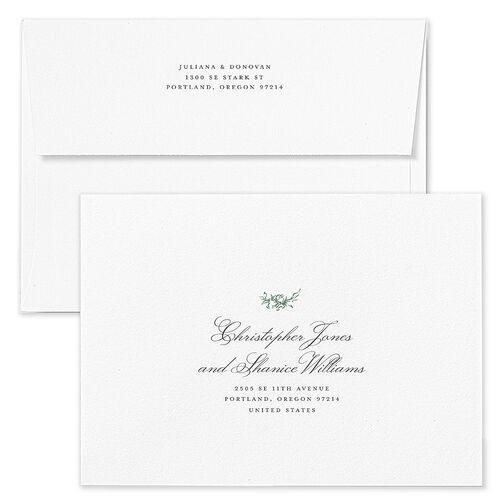 Medieval Castle Wedding Invitation Envelopes White Eucalyptus Both Recipient and Return Addresses Standard Signature