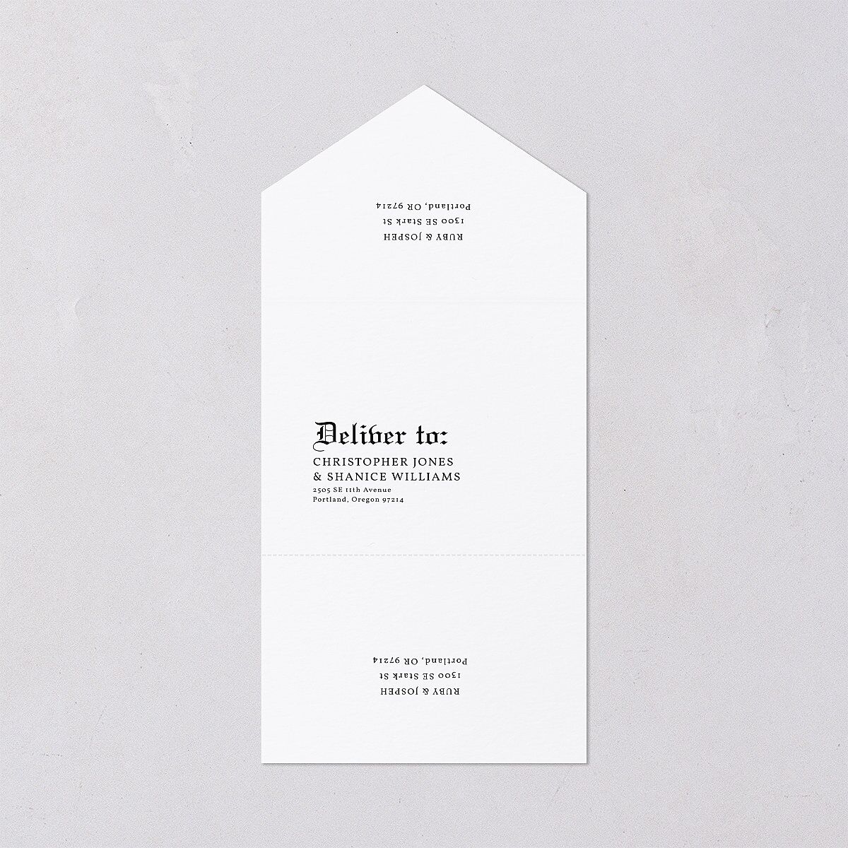 Minimalist Gothic Photo All-in-One Wedding Invitations Ivory Signature Light Both Recipient and Return Addresses No