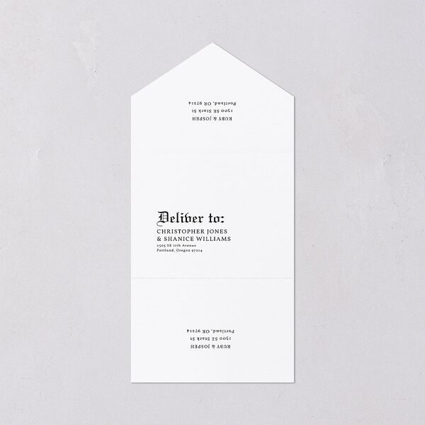 Minimalist Gothic Photo All-in-One Wedding Invitations Ivory Signature Light Both Recipient and Return Addresses No