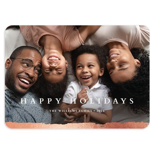 Elegant Holiday Holiday Cards Rose Gold Pure White Signature Blank Rounded Landscape