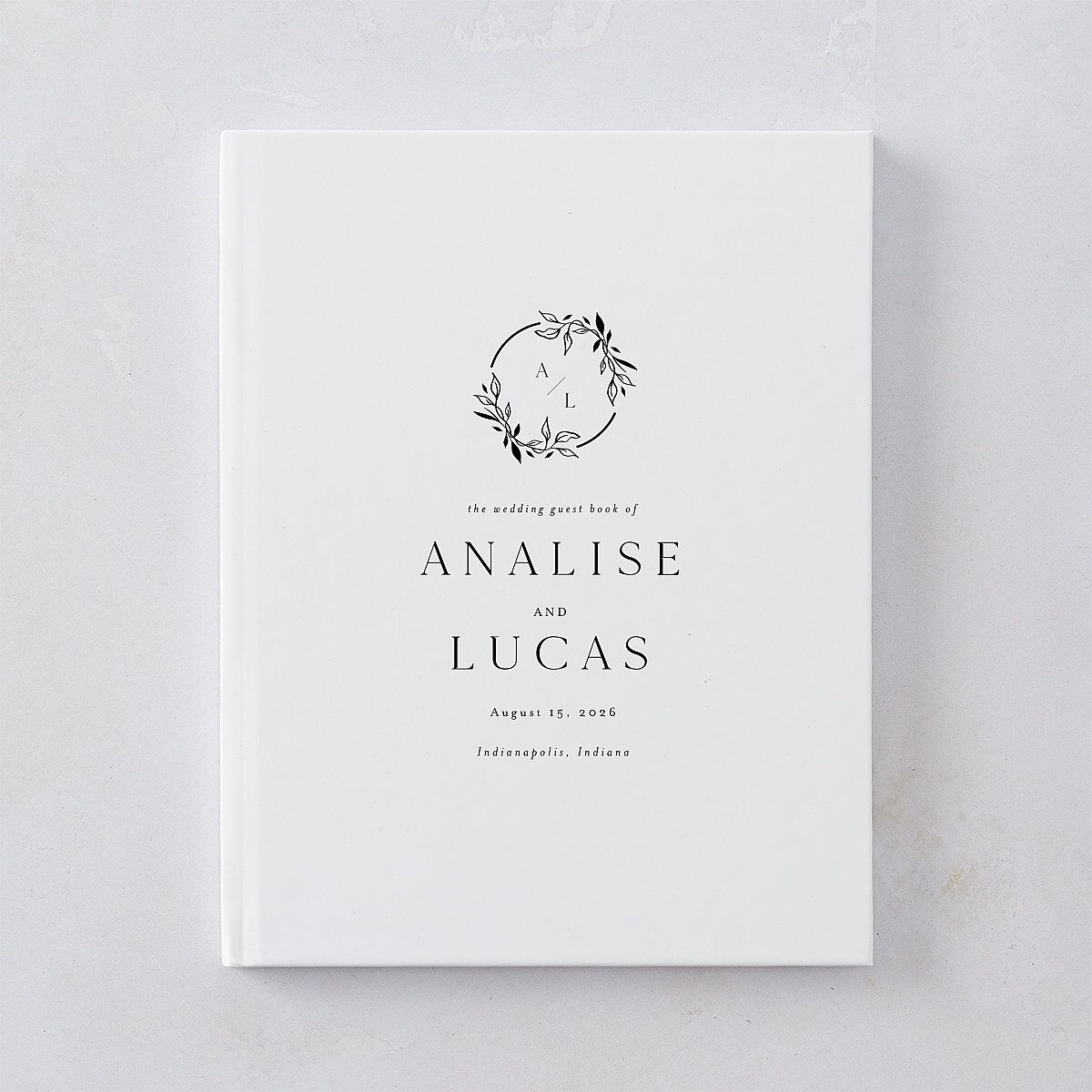 Monogram Leaves Wedding Guest Book Charcoal