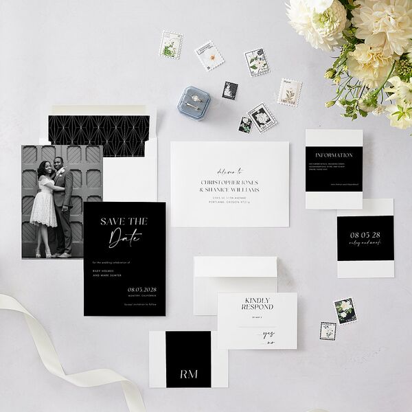 Modern Contrast Save The Date Cards Midnight Signature smooth Blank No