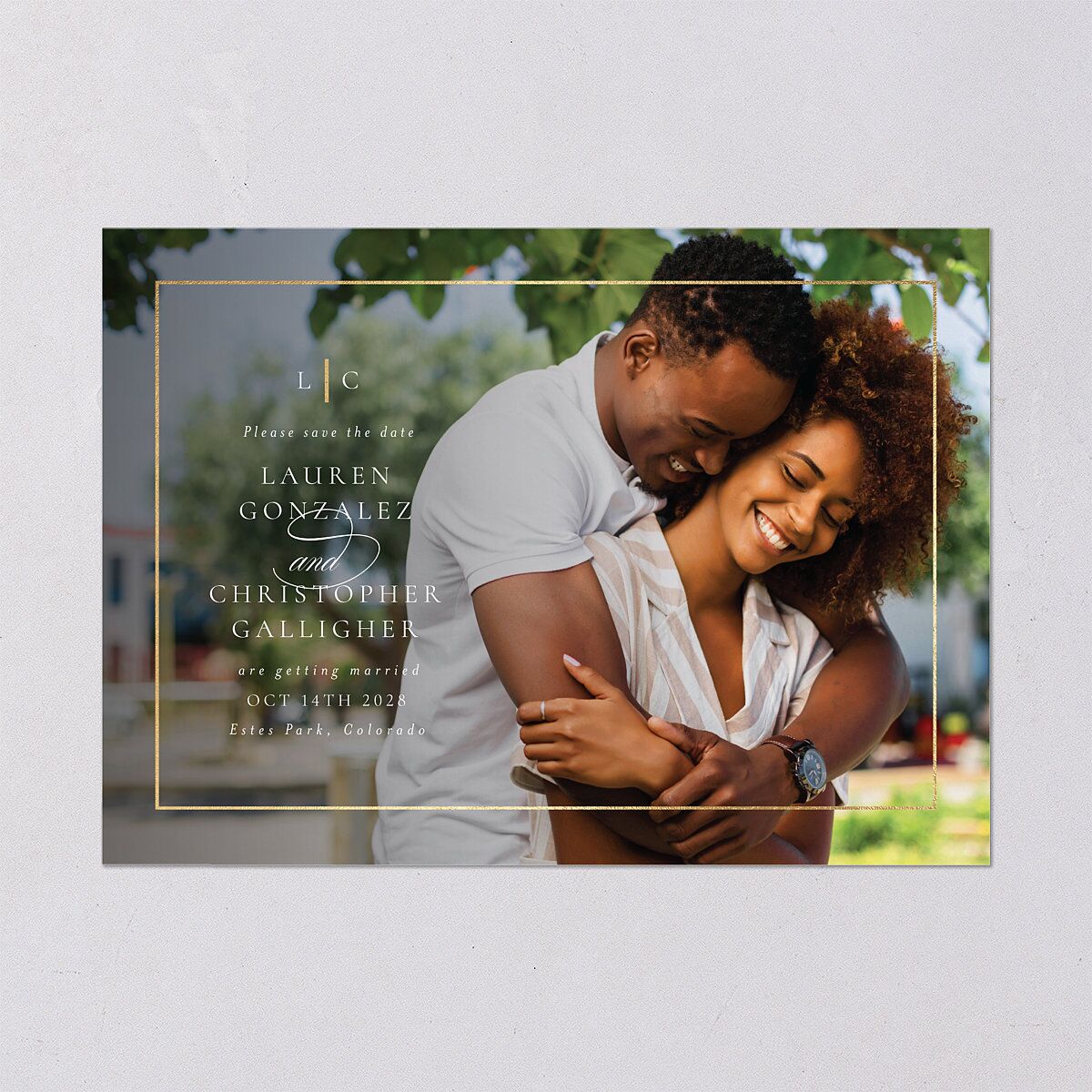 Timeless Frame Save The Date Cards Gold Pure White Signature smooth Blank No Standard