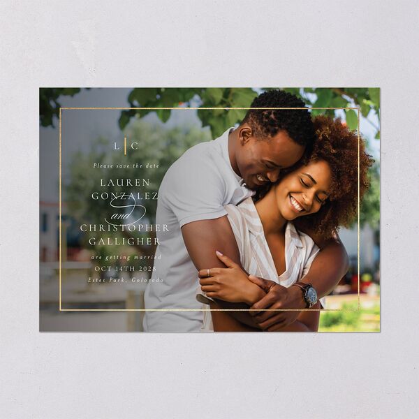Timeless Frame Save The Date Cards Gold Pure White Signature smooth Blank No Standard