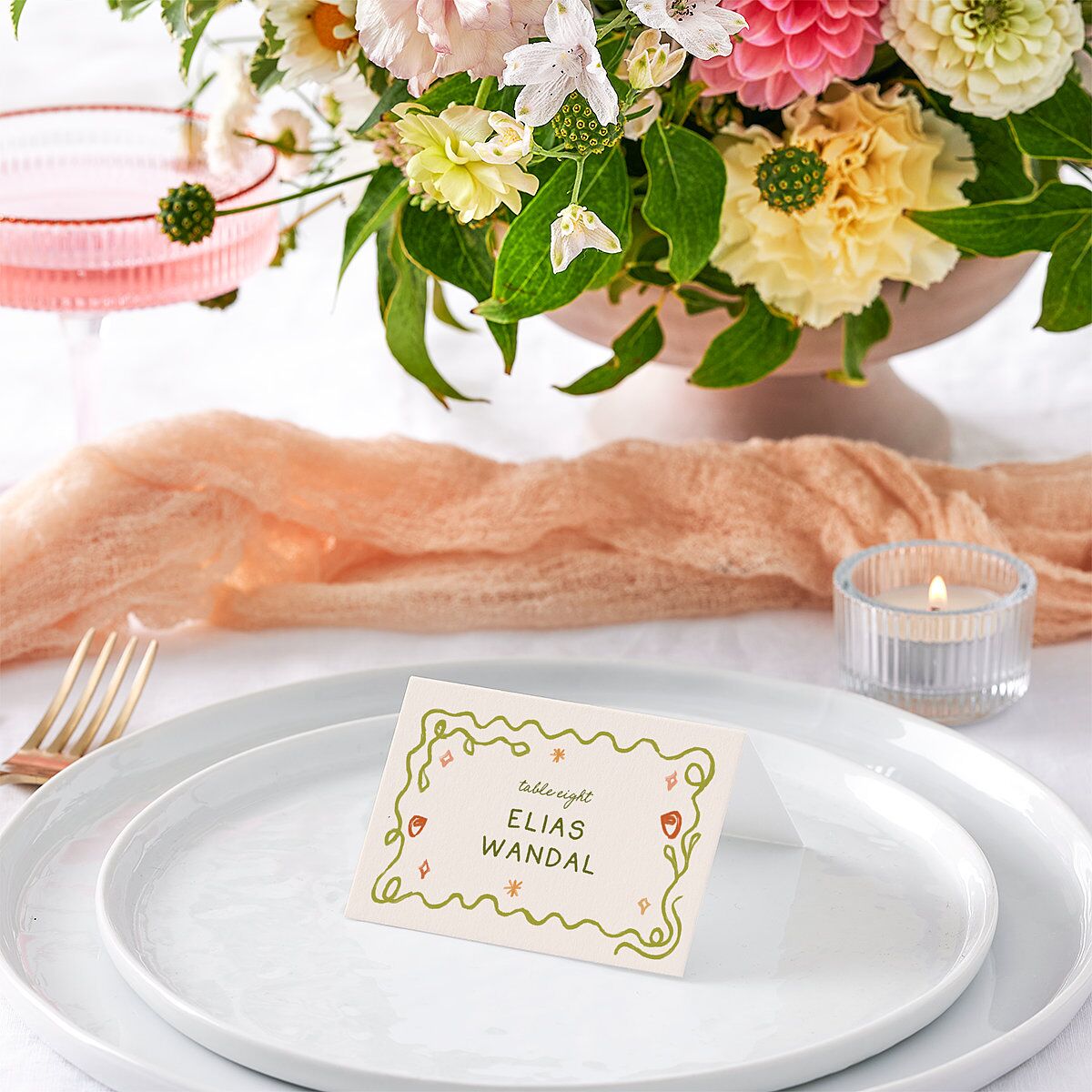 Whimsical Drawn Flowers Place Cards Thyme Signature