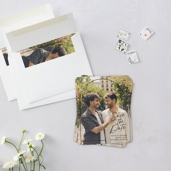 Scripted Arch Save The Date Magnets Deep Bronze Magnet Paper