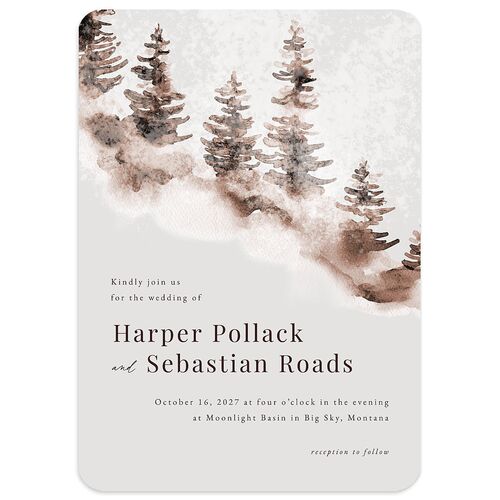 Snowy Mountainside Wedding Invitations Sepia Signature Blank No Rounded