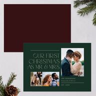 Mr. & Mrs. Holiday Cards Dark Green Signature Blank Standard Landscape