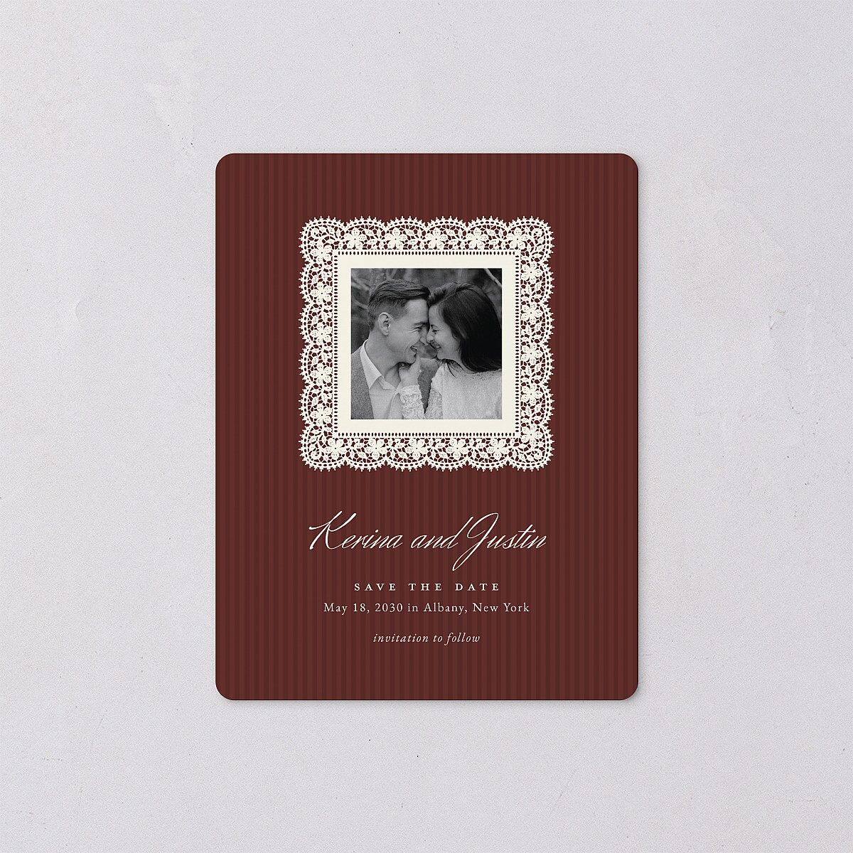 Vintage Lace Save The Date Magnets Burgundy Magnet Paper
