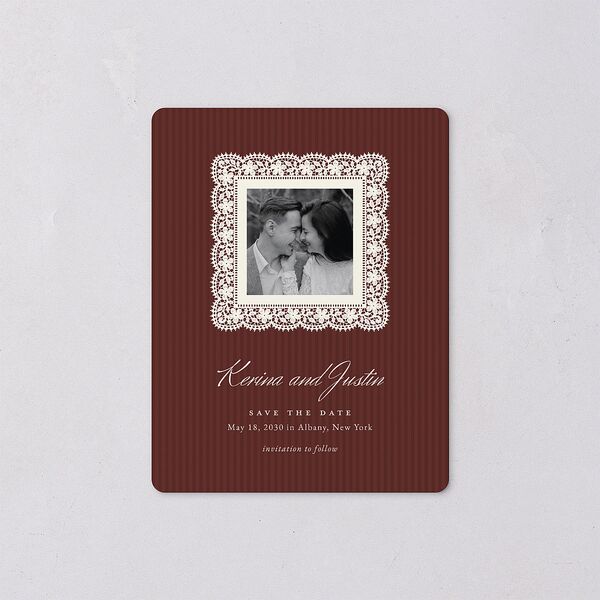 Vintage Lace Save The Date Magnets Burgundy Magnet Paper
