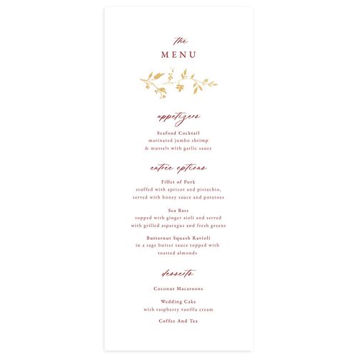 Timeless Floral Foil Menus Gold Dahlia Signature