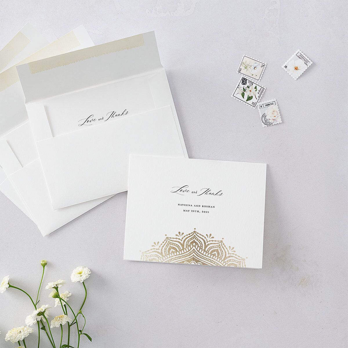 Gilded Adornment Thank You Cards Gold Pure White