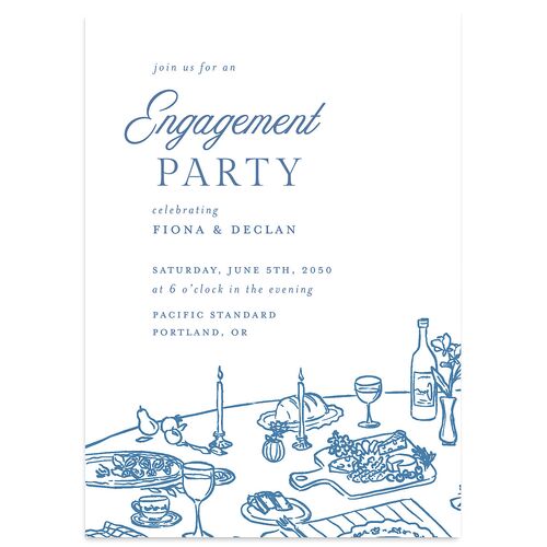 Hand Drawn Tablescape Engagement Party Invitations Sea Blue Signature Blank Standard